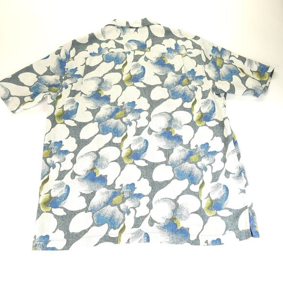 Tommy Bahama Shirt Mens Large Blue Floral Print Hawaiian Wood Button‎ 100% Silk - Picture 9 of 11